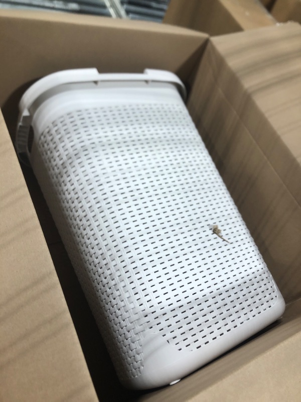 Photo 1 of ***SIMILAR*** Mind Reader 60L Slim Laundry Hamper, Clothes Basket, Lid, Wicker Design, Plastic, 17.65"L x 13.75"W x 24.15"H, Ivory
