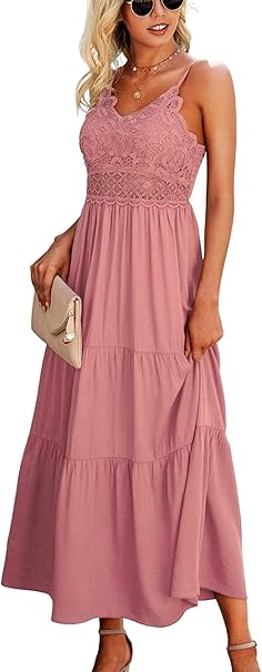 Photo 1 of ** PINK**
Dokuritu Womens Dresses Beach Crochet Lace Maxi Dress Solid Color Boho Wedding Guest Summer Spaghetti Strap Long Green Dress 2024 (MintGreen, L)