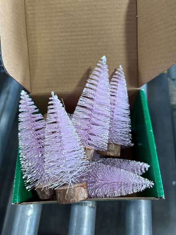Photo 1 of 10pcs 4inch Mini Christmas Tree Bottle Brush Trees Chrismas Village Trees Ornaments Mini Plastic Christmas Trees with Wooden Base for Christmas Decoration Miniature Chrismas Tree (Yellow)