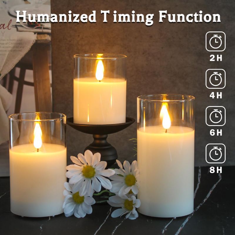 Photo 1 of **ONLY 2**Rechargeable Flameless Candle, Flashing LED Pillar Real Wax Candle with Remote Control and Timer, Clear Glass Electronic Candles for Room Decoration, 1 Set of  2