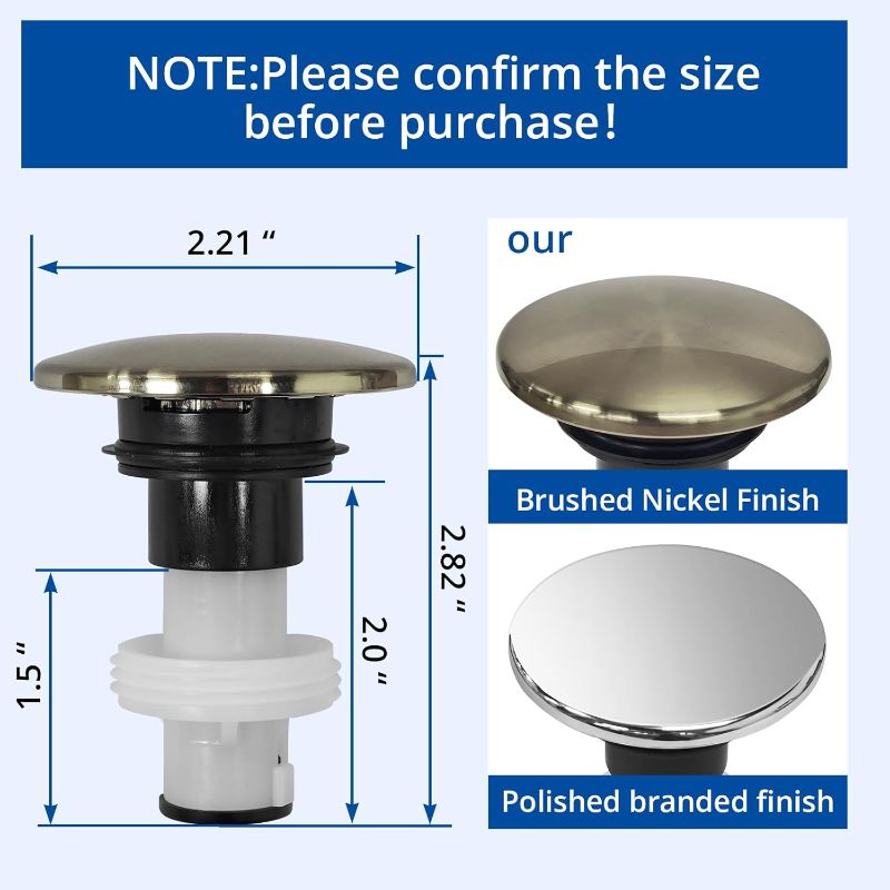 Photo 1 of 
Brushed Nickel 972-098J Bathroom Sink Push & Seal Pop Up Drain Stopper Assembly,Sealed and Durable 35338-06XX