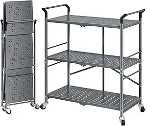 Photo 1 of 
Rolling Utility Cart Folding Cart with Wheels - 3 Tier Collapsible Metal Cart, Large Capacity
200+ bought in past month