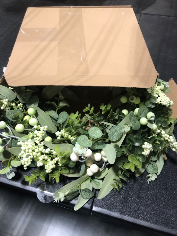 Photo 1 of 
Vlorart Artificial Spring Summer Christmas Greenery Wreaths for Front Door Green Eucalyptus Leaf Wreath Decor Boxwood with Big Berries for Farmhouse Outside Year Round