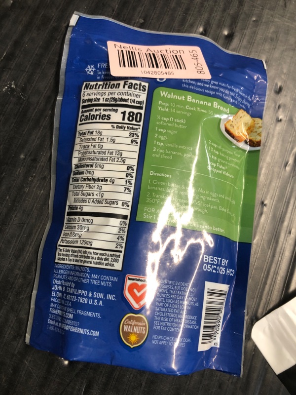 Photo 1 of *** FACTORY SEALED******NONREFUNABLE***Fisher Chef's Naturals Chopped Walnuts 6 Ounces, 100% California Unsalted Walnuts for Baking & Cooking, Healthy Snacks for Adults, Resealable Bag, Vegan Protein, Keto Snack, Chopped Nuts, Topping