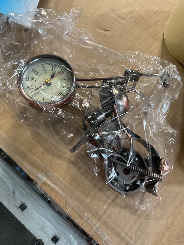Photo 1 of (DamagedWinterworm Creative Motorcycle Model with Clock Iron Art Metal Ornament,Retro Bronze Motorbike Motorcycle Figurine for Father's Day 