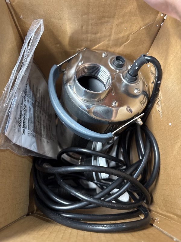 Photo 1 of (PARTAIL SET) (USED/FAIR) PANRANO 1HP Sump Pump Submersible 3700GPH Water Pump for Pool Draining, Full Stainless Steel, Clean Dirty Water Transfer from Basement Garden Pond Sump Pit Hot Tub with Adapters