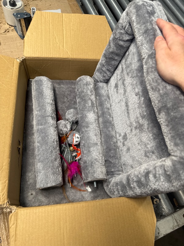 Photo 1 of (PARTIAL SET) (USED/FAIR) TWDEPART Cat Tree Tower with Cat Scratching Post for Indoor Cats, Activity Centre Climbing Tree with Scratching Board and Playful Toy Balls, Grey