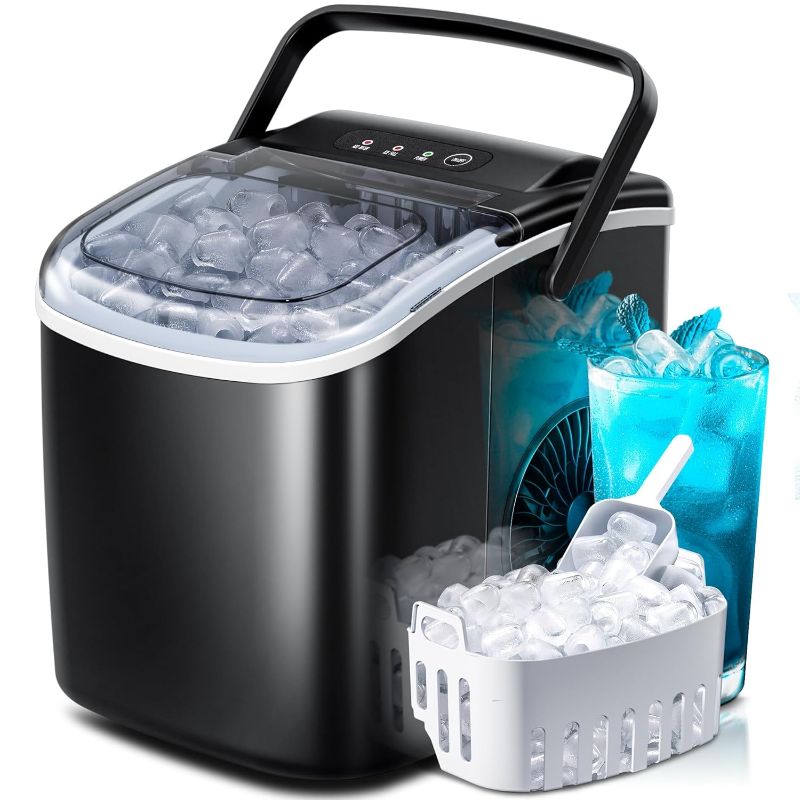 Photo 1 of (PARTS) (DAMAGED) Crzoe Ice Makers Countertop, Ice Machine with Handle, 26Lbs in 24Hrs, 9 Cubes Ready in 6 Mins, Self-Cleaning Portable Ice Maker, 2 Sizes of Bullet Ice Cubes for Home and Office(Black)