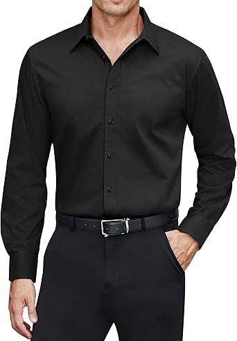 Photo 1 of  Men's Dress Shirts Stretch Stain Shield Long Sleeve Solid Formal Shirt Business Casual Button Down Shirts LARGE-TALL