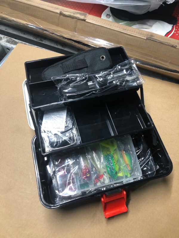 Photo 1 of ?3 Layers Fishing Tackle Box, 213Pcs Fishing Lures Kit with Small Fishing Tool Kit Containing Weights Scale, Lip Clip, Hook Remover, Fishing Accessories, Fishing Gear for Beginners Kids, Men, Adults