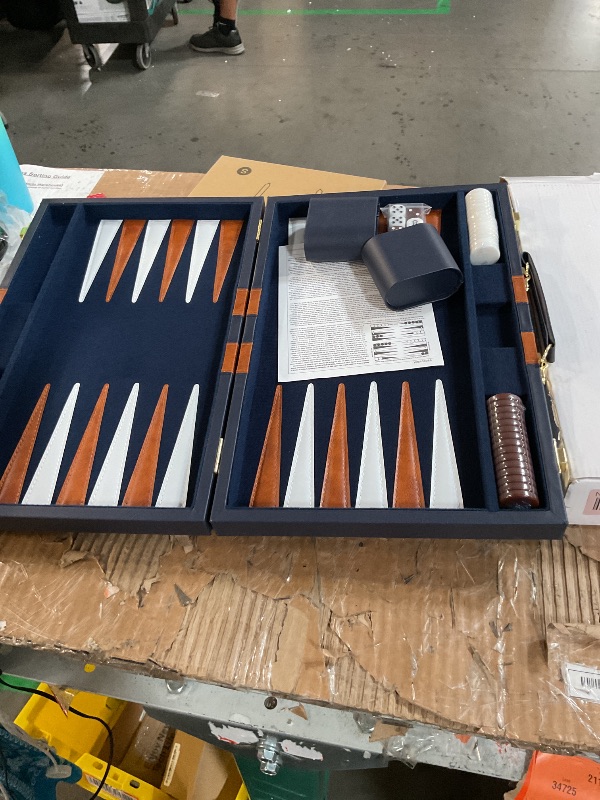 Photo 1 of 15 Inch Backgammon Sets for Adults ?Classic Family Board Game with Premium Folding Leather Backgammon Case, Portable Travels Strategy Backgammon Game Set