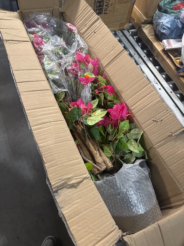 Photo 1 of (PARTIAL SET) (DAMAGED POT) Damomo 5 Feet Artificial Bougainvillea Tree with Flowers in Plastic Pot Faux Blooming Tree for Decor Indoor or Outdoor Home Office, 1 PCS(63 inch)