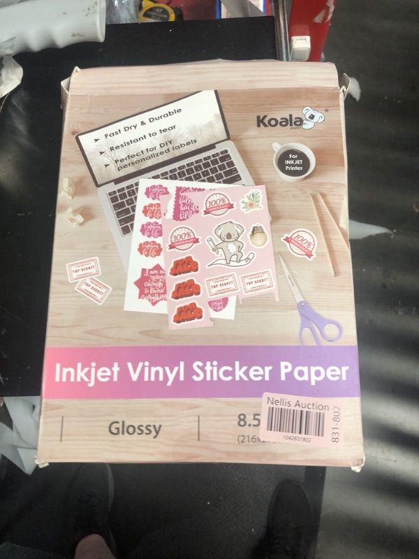 Photo 1 of (Incomplete) Koala Printable Vinyl Sticker Paper for Inkjet Printers - 100 Sheets Glossy White Water-Resistant