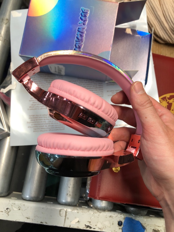 Photo 1 of (PARTS) (NOT FULLY FUNCTIONAL) QearFun Kids Bluetooth 5.3 Headphones, Wireless Metallic Gradient Headset, Lightweight Foldable On Ear Headphones with Aux Cord, Fast Charging, Built-in Mic, for School/Travel/Tablet/iPad