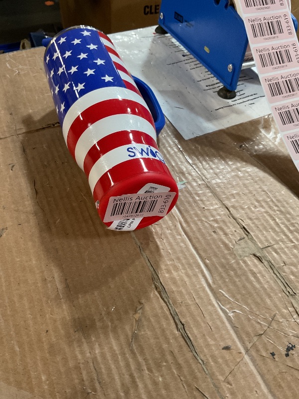 Photo 1 of ***(HEAVILY USED/ MINOR DAMAGE)***Swig Life 30oz Mega Mug, 30 oz Tumbler with Handle and Straw, Cup Holder Friendly, Dishwasher Safe, Extra Large Insulated Tumbler, Stainless Steel (All American)