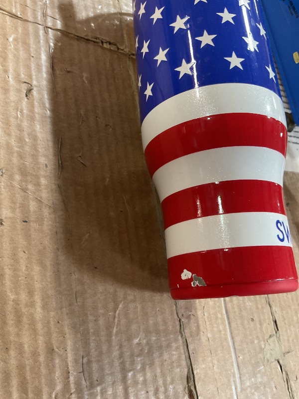 Photo 1 of ***(HEAVILY USED/ MINOR DAMAGE)***Swig Life 30oz Mega Mug, 30 oz Tumbler with Handle and Straw, Cup Holder Friendly, Dishwasher Safe, Extra Large Insulated Tumbler, Stainless Steel (All American)