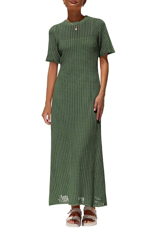 Photo 1 of (SMALL) (USED/FAIR) (BAGGED) PRETTYGARDEN Womens Eyelet Cover Up Dress 2025 Summer Vacation Resort Maxi Dresses Beach Short Sleeve Hollow Out Sundress (Small)