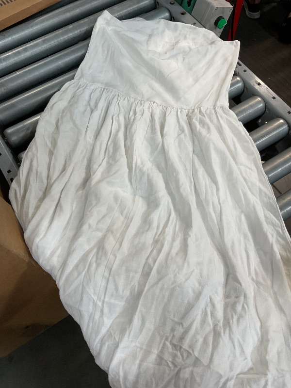Photo 1 of (See images)  Women Off Shoulder Midi Dress Strapless Sleeveless Drop-Waist Patchwork Dress White L