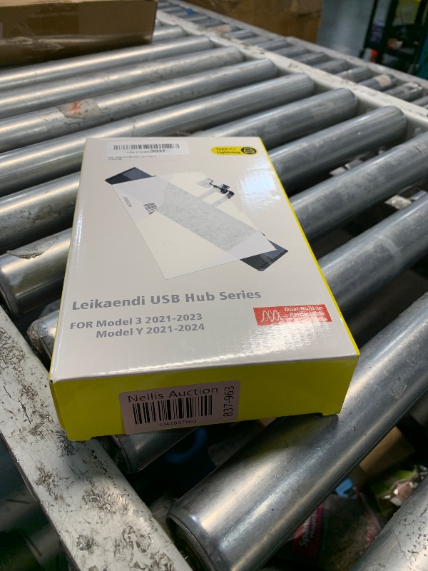 Photo 1 of (UNABLE TO TEST FUNCTIONALITY) (USED/FAIR) Leikaendi USB Hub Charger for Tesla Model 3 2021-2023 & Model Y 2021-2024 with Two 27W Fast Charging Retractable Cables, Slid Cover Phone Charger Center Console Docking Station Interior Accessorie