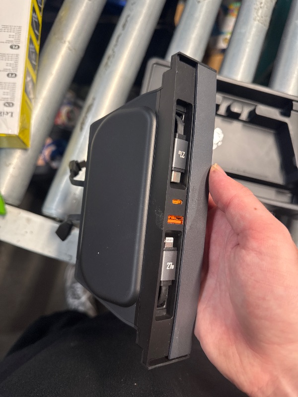 Photo 1 of (UNABLE TO TEST FUNCTIONALITY) (USED/FAIR) Leikaendi USB Hub Charger for Tesla Model 3 2021-2023 & Model Y 2021-2024 with Two 27W Fast Charging Retractable Cables, Slid Cover Phone Charger Center Console Docking Station Interior Accessorie