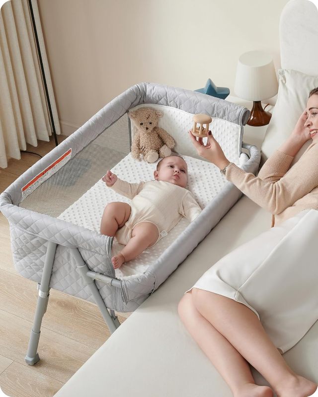 Photo 1 of (PARTIAL SET) (UNABLE TO TEST TOTAL FUNCTIONALITY) AirClub Bassinet Bedside Sleeper, Baby Crib for Newborn, Baby Bassinets Bedside Sleeper with 4 Auto-Lock & Adjustable Height, Breathable Mesh & Mattress, Bedside Bassinet