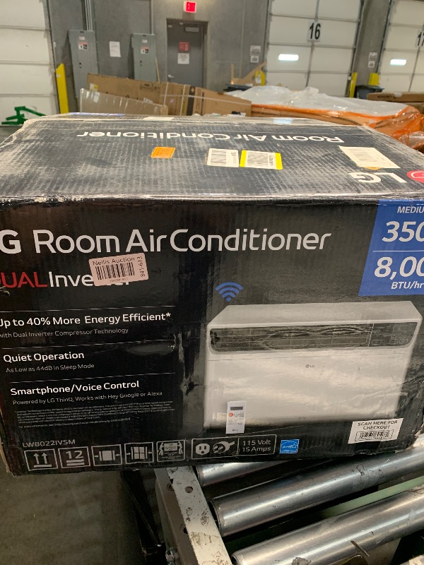Photo 1 of LG 8,000 BTU Dual Inverter Smart Window Air Conditioner, 115V, Cools 340 Sq. Ft. for Bedroom, Living Room, Apartment, Quiet, Energy Star, works with LG ThinQ, Amazon Alexa and Hey Google, White