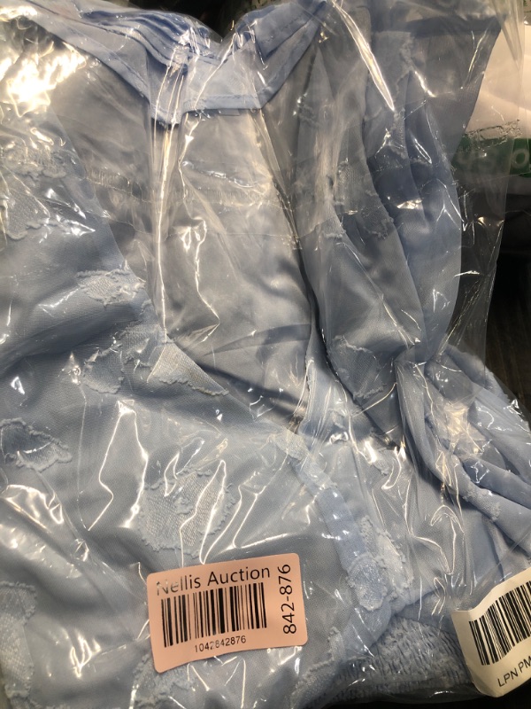 Photo 1 of (MEDIUM) (BAGGED) (USED/FAIR) Simplee Women's Boho Floral V Neck Short Sleeve Formal Maxi Ruffle Dress Summer Long Flowy Lace Bridesmaid Wedding Party Evening Dress(M 1_Blue)