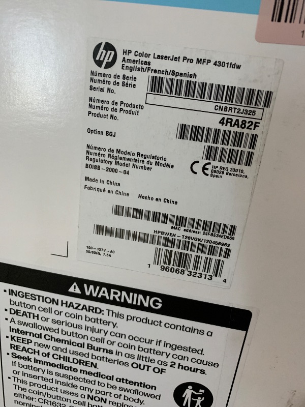 Photo 1 of (Damaged)(missing cables)(sold for parts/repair) HP Color LaserJet Pro MFP 4301fdw Wireless All-in-One Color Laser Printer, Scanner, Copier, Fax, Best-for-Office