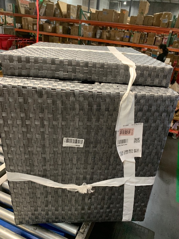 Photo 1 of  ***** ONE PIECE*** **** NO CUSHION***** Shintenchi 5 Pieces Outdoor Patio Sectional Sofa Couch, Silver Gray PE Wicker Furniture Conversation Sets with Washable Cushions & Glass Coffee Table for Garden, Poolside, Backyard (Aegean Blue)