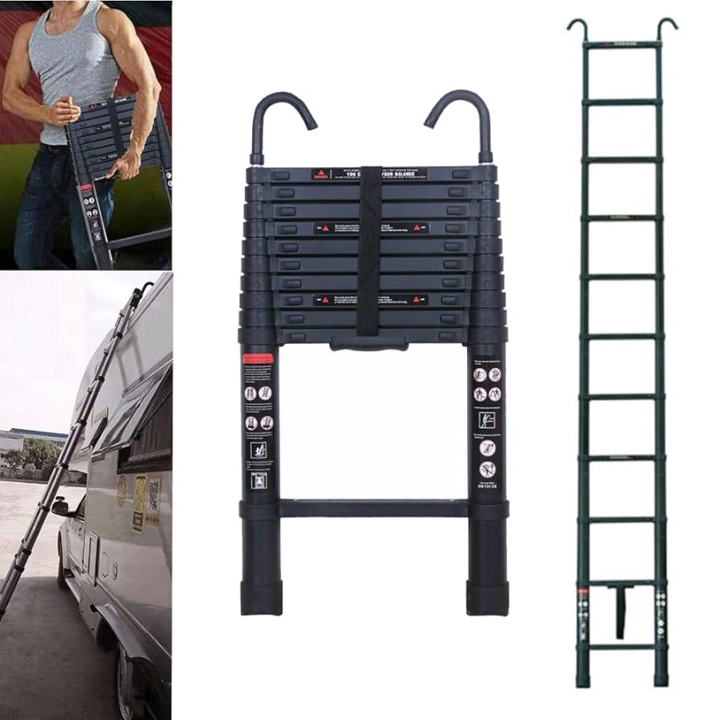 Photo 1 of **** STOCK PHOTO FOR REFERENCE ONLY**** 10 FT Aluminum Telescoping Ladder with 2 Detachable Roof Hooks, Extension Ladder Collapsible Ladders for Home, Lightweight Portable Multi Purpose Ladder Loft Ladder for Roof Ceiling, 330lbs Capacity