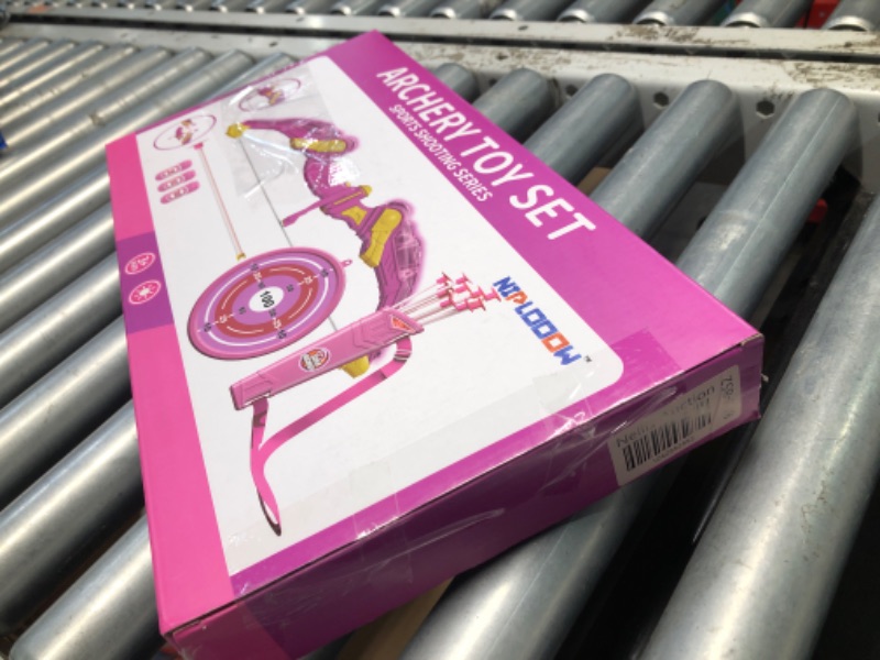 Photo 1 of *** missing target and other small pieces*** NIPLOOOW Kids Bow and Arrow Set, LED Light Up Archery Toy Set with 10 Suction Cup Arrows,Target & Arrow Quiver, Bow and Arrows Set Toys Gift for 3 4 5 6 7 8 9 10 11 12 Year Old Kids Boys Girls (Pink)