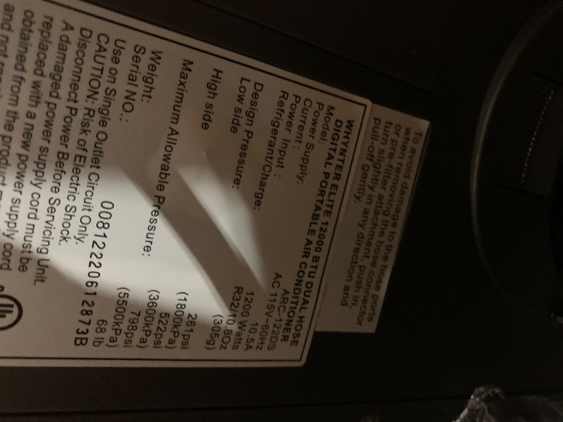 Photo 1 of *untested fullyY***Whynter Portable Air Conditioner 12,000 BTU with Dual Hose Dehumidifier & Cooling Fan for 400 Sq Ft Rooms, Includes AC Unit Window Kit Elite ARC-122DS (7,000 SACC), Silver