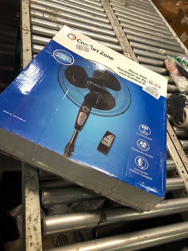 Photo 1 of ***(PARTS ONLY/ MAJOR DAMAGE/ NON FUNCTIONAL)***Comfort Zone Oscillating Pedestal Fan with Remote Control, Stand Fan, 18 inch, 3 Speed, Adjustable Height & Tilt, & Timer, Auto Shutoff, Ideal for Home, Bedroom & Office, Airflow 17 ft/sec, CZST181RBK