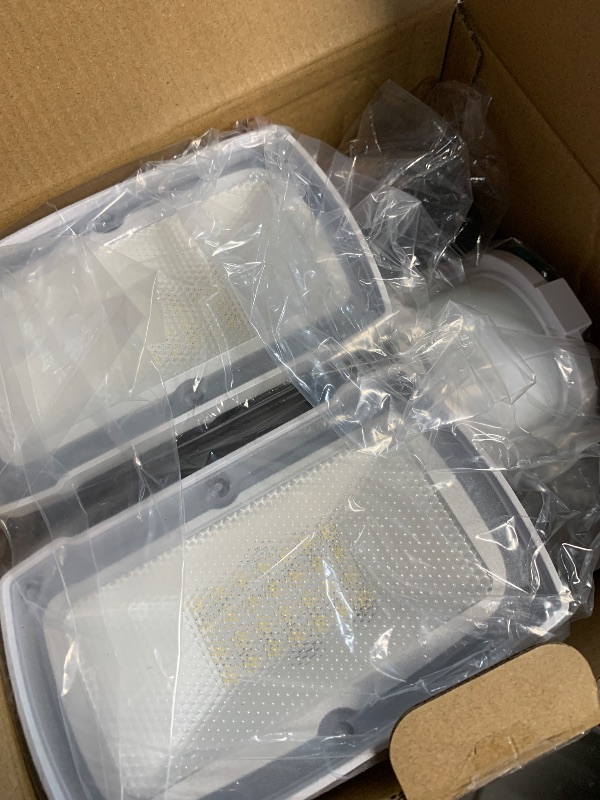 Photo 1 of (MISSING MOUNTING HARDWARE) (USED/FAIR) LEPOWER LED Motion Sensor Security Lights Outdoor, 30W 3200LM, 5500K, IP65 Waterproof, 2 Head Motion Detector Flood Light for Garage, Yard, Porch, White (NOT Solar Powered)