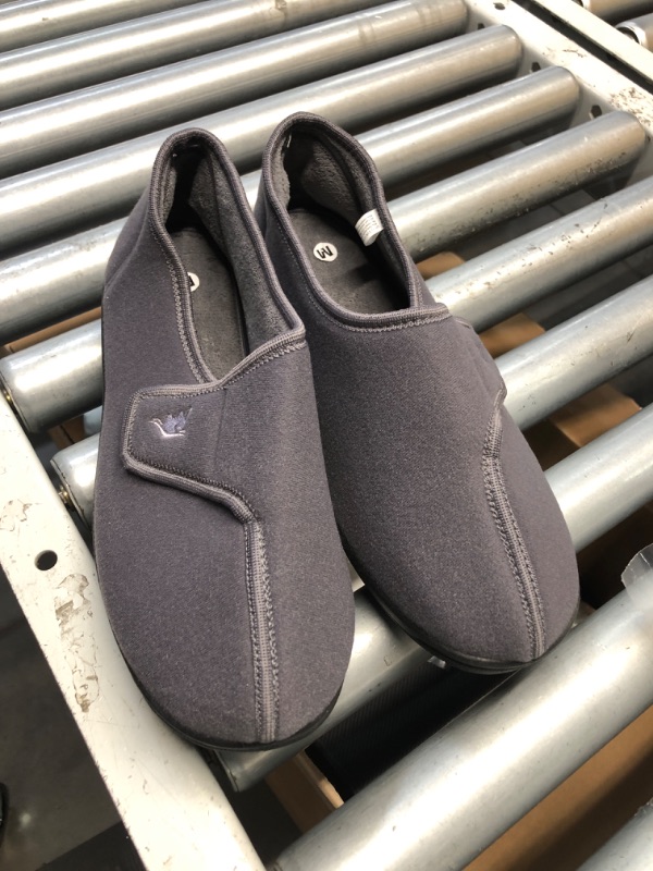 Photo 1 of (SIZE 12) (USED/FAIR) (BAGGED) Happy Touch Men's Adjustable Wrap 80-D Memory Foam Comfy Diabetic Slippers for Swollen Feet, Edema, Arthritis, Elderly Indoor/Outdoor w/Anti Slip Sole, (Gray, 12)
