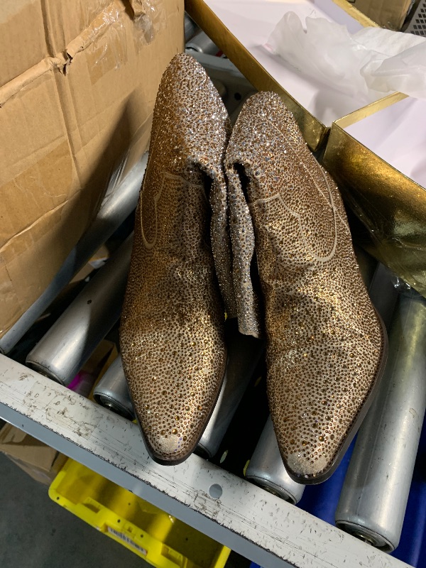 Photo 1 of ***(MINOR DAMAGE/ SEE NOTES)***MISSMILLER Women’s Rhinestone Cowboy Boots Mid Calf Pointed Toe Sparkly Block Heel Cowgirl Boots with Pull On Tabs