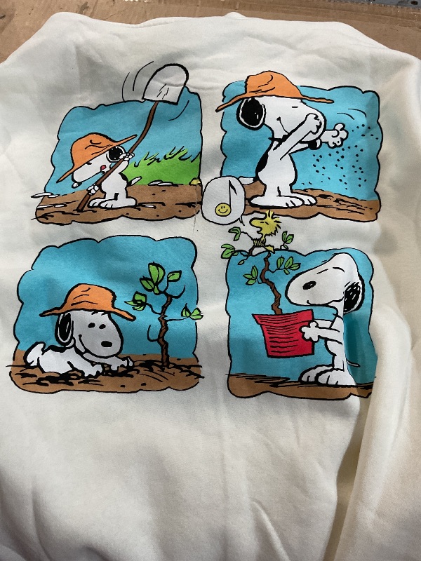 Photo 1 of (Used)(minor damage) Peanuts Men's Snoopy Sweatshirt - Vintage Snoopy and Woodstock Pullover Hoodie, Size Large, Snoopy Cream L