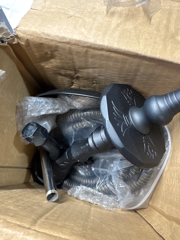 Photo 1 of (PARTIAL SET) (USED/FAIR) (BASE DAMAGED) Hookah Set 23'' Shisha Hookah Complete Set Egyptian With Glass Vase, Silk Hookah Hose, Black Clay Bowl, Coal Tong, Hookah Foil, Disposable Tips (Color-01)