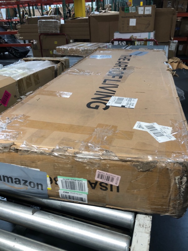 Photo 1 of *** TRUCK OR TRAILER PICK UP ONLY*** Queen Size Bed Frame with Button Tufted Headboard, Faux Leather Upholstered Mattress Foundation, Platform Bed Frame, Wooden Slat Support, No Box Spring Needed, White