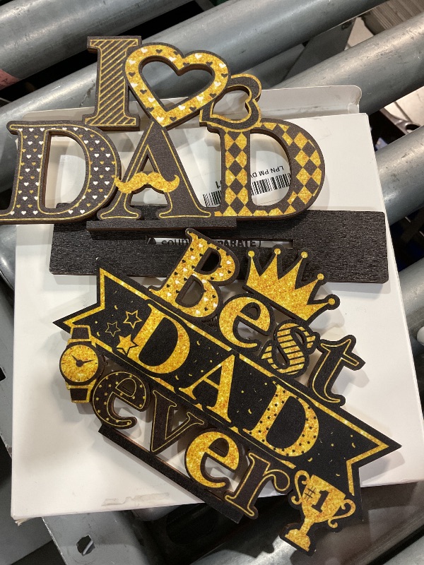 Photo 1 of (Please see all images)  5 Pcs Fathers Day Table Decorations Happy Father's Wooden Blocks I Love Dad Table Signs Gnomes Truck Centerpieces for Father's Day 