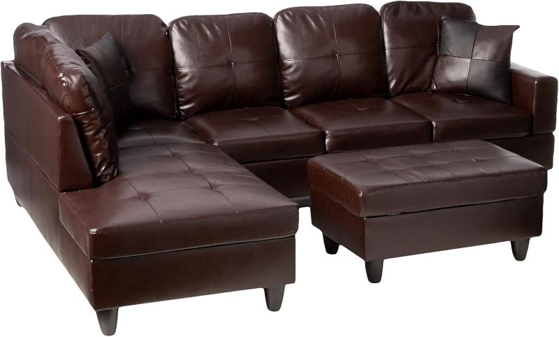 Photo 1 of **PARTIAL SET**(MISSING BOXES)
Beverly Fine Furniture Left Facing Russes Sectional Sofa Set With Ottoman, Brown (LEFT ARM CHAISE)
