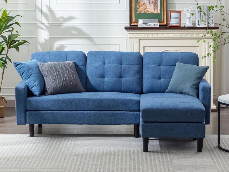 Photo 1 of (PARTIAL SET)**TRUCK OR TRAILER PICKUP ONLY**
VECELO Convertible Sectional Sofa, Modern Linen Fabric L-Shaped Couch with Reversible Chaise for Living Room/Apartment/Office, Blue