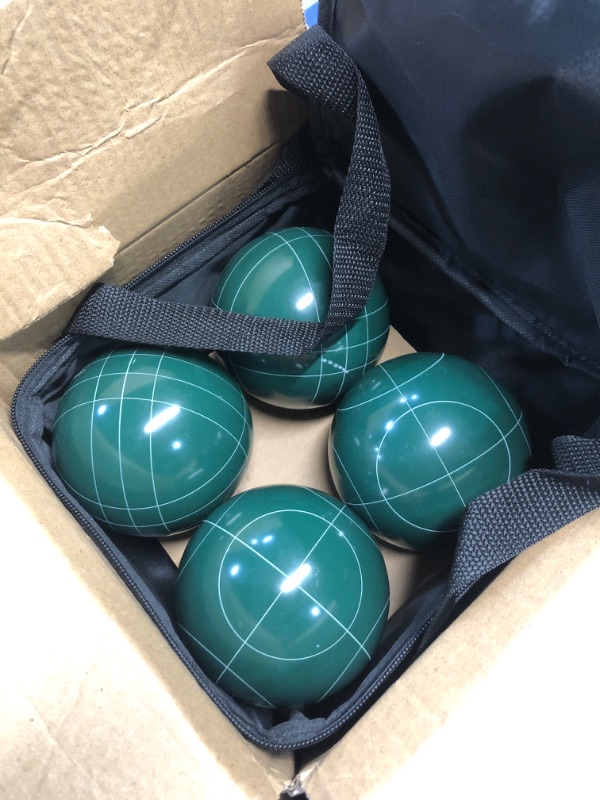 Photo 1 of (USED/FAIR) (PARTIAL SET) Amazon Basics 100mm Bocce Ball Set, Green/Red/White