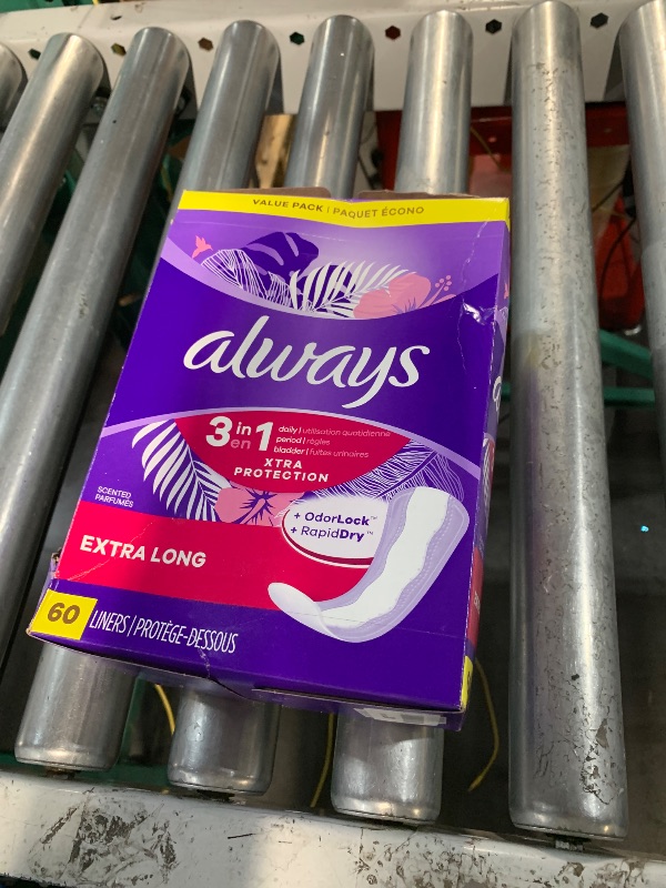 Photo 1 of Always Daily Extra Protect Liners, Extra Long Length, Scented Panty Liners, Feel Clean and Comfortable for up to 10 Hours, 60 Count (Packaging May Vary)