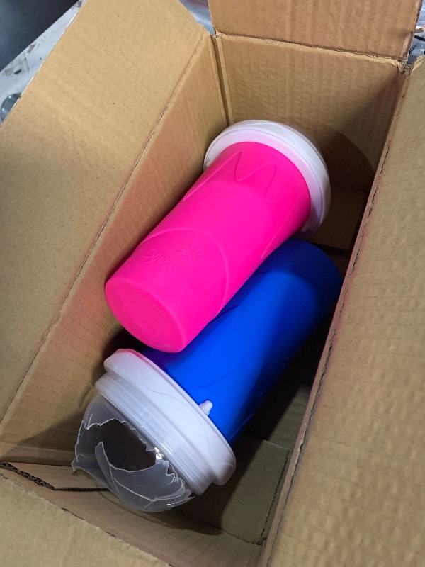 Photo 1 of *broken* Slushie Cup, 2 Pack Slushy Maker Cup, Frozen Magic Squeeze Cups for Juice Milk Yogurt Ice Cream Make, DIY Smoothie Cooling Cup with Lid & Straw for Kids Friends Family (Blue+Pink)