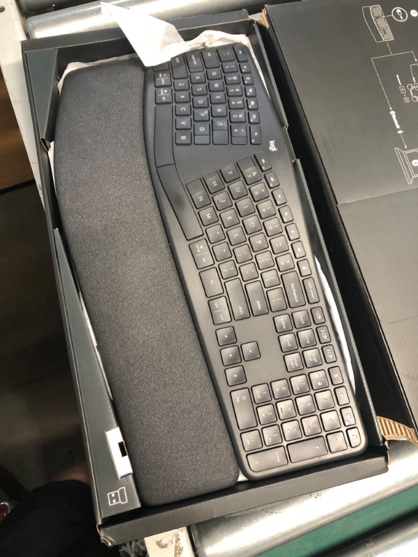 Photo 1 of (GOOD/FAIR) Logitech ERGO K860 Wireless Ergonomic Keyboard - Split Keyboard, Wrist Rest, Natural Typing, Stain-Resistant Fabric, Bluetooth and USB Connectivity, Compatible with Windows/Mac, Black