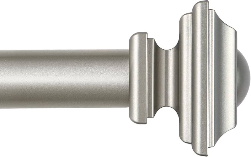 Photo 1 of (Used) KAMANINA 1 Inch Curtain Rod 32 to 58 Inches (2.6-4.8ft), Antique Silver Curtain Rods for Windows, Single Drapery Rods with Square Finials