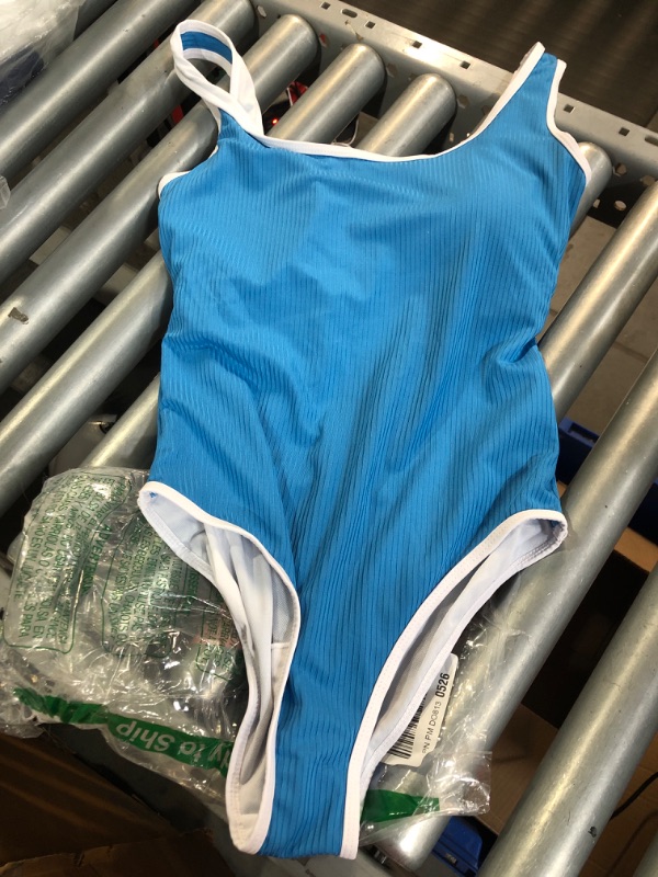Photo 1 of (see all images) womens one piece Swimsuit Color Block Cheeky High Cut Bathing Suits(s Light Blue) small 