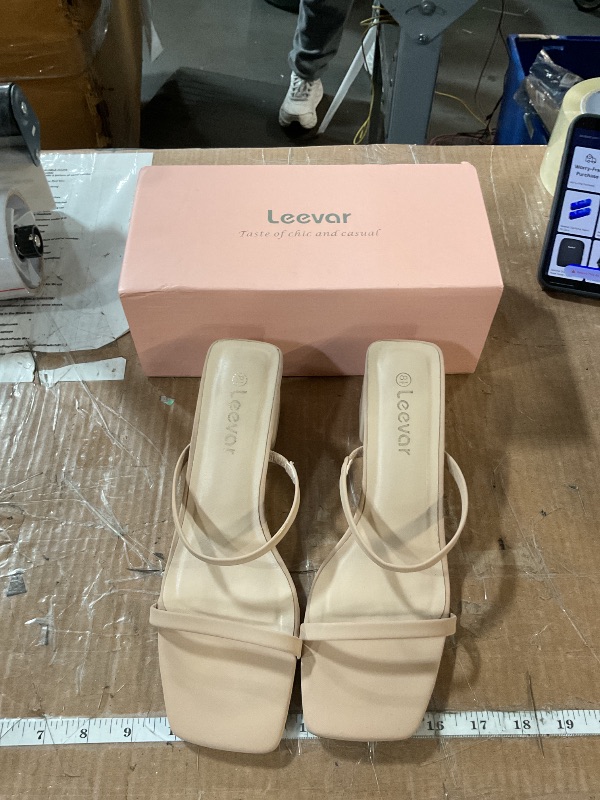 Photo 1 of ***(HEAVILY USED/ MINOR DAMAGE)***
Leevar Square Toe Heeled Sandals for Women - Women's Low Block Heels Sandals - 2.25IN Open Toe Ankle Strap Chunky Heels - Slip on Heeled Sandal Mule- Nude Black Strappy Heels for Party Wedding Dress Shoes,Nude Nubuck,Siz