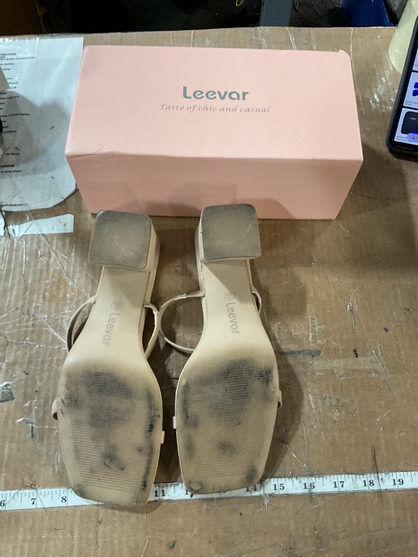 Photo 1 of ***(HEAVILY USED/ MINOR DAMAGE)***
Leevar Square Toe Heeled Sandals for Women - Women's Low Block Heels Sandals - 2.25IN Open Toe Ankle Strap Chunky Heels - Slip on Heeled Sandal Mule- Nude Black Strappy Heels for Party Wedding Dress Shoes,Nude Nubuck,Siz